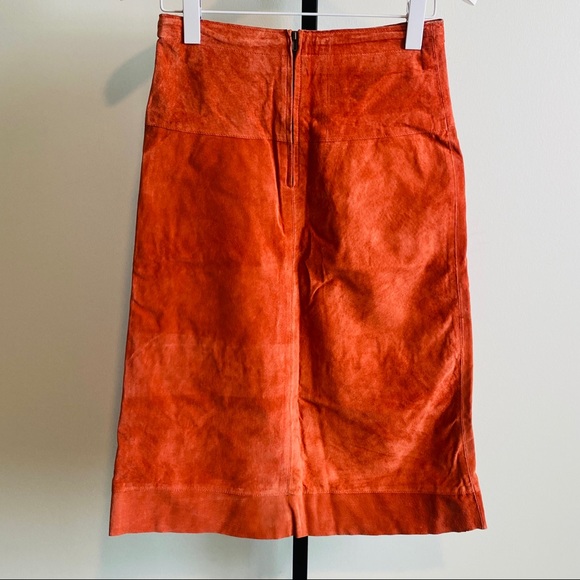 Vintage Rust Genuine Leather Suede A-line Skirt w Front Pockets by Dollhouse S - Picture 3 of 11